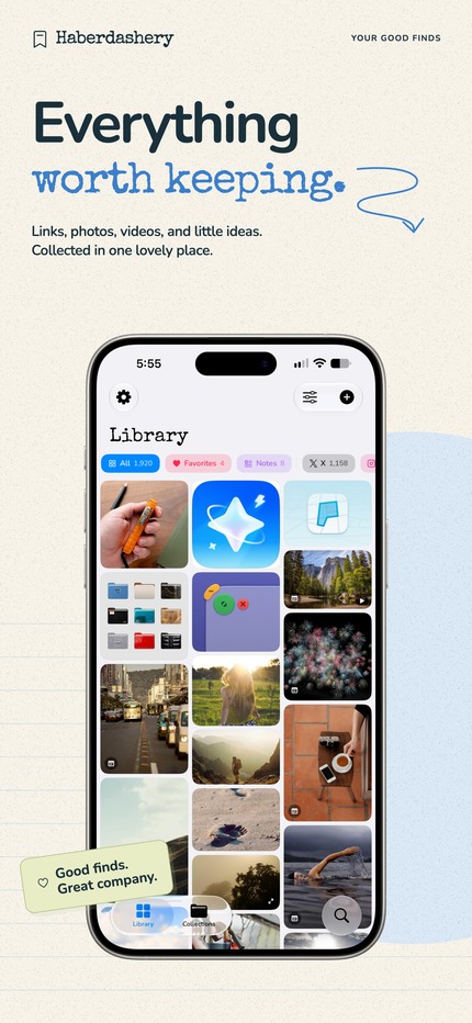 One lovely library: Haberdashery app feature artwork