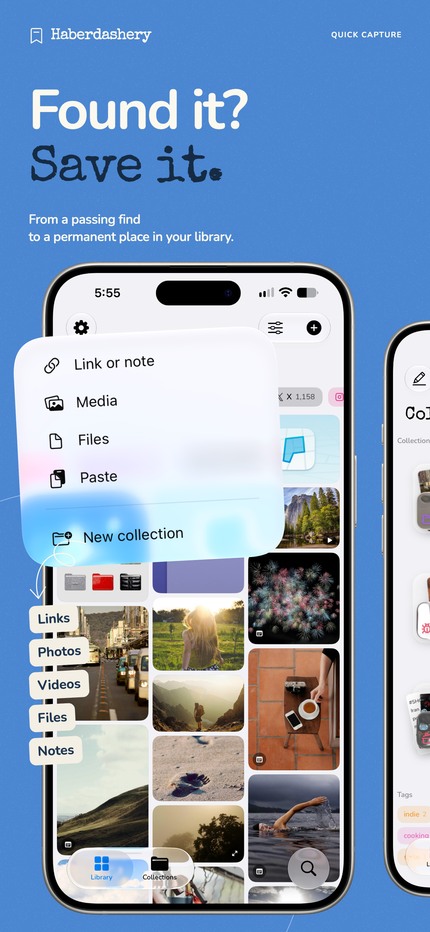 Found it? Save it.: Haberdashery app feature artwork