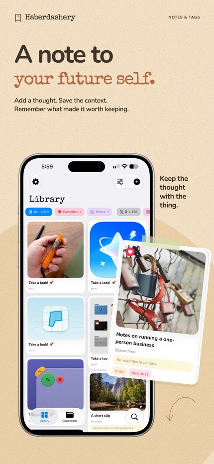 Keep the thought, too: Haberdashery app feature artwork