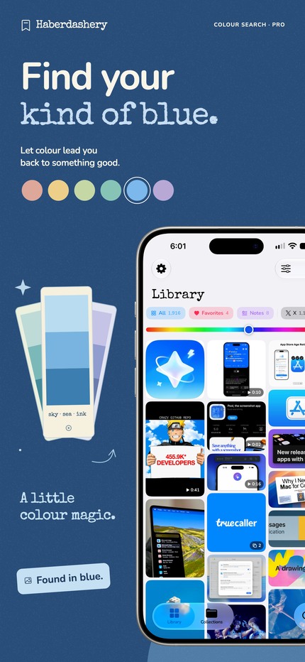 Find your kind of blue: Haberdashery app feature artwork