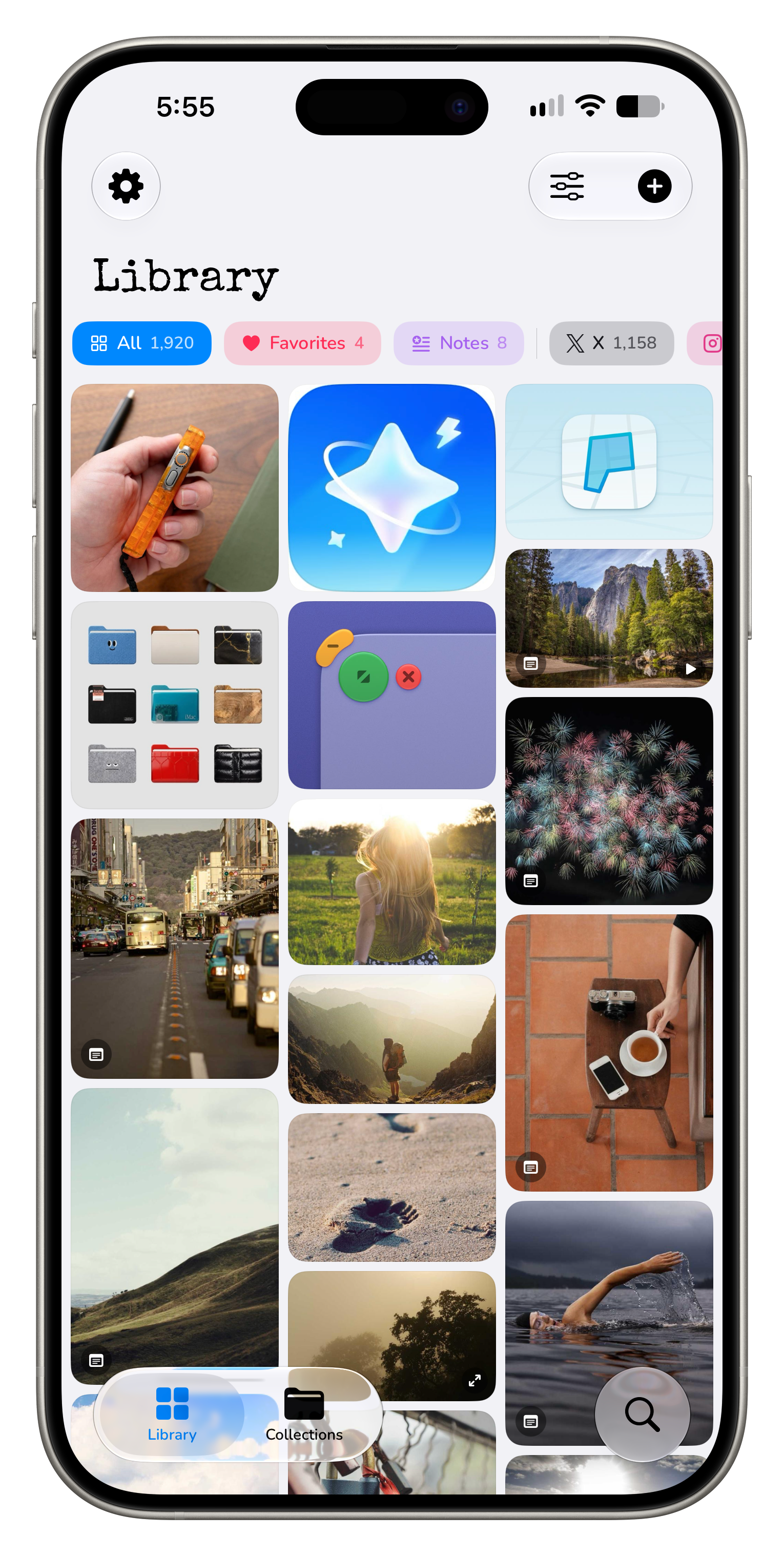 Haberdashery Library showing saved images and links in a visual grid